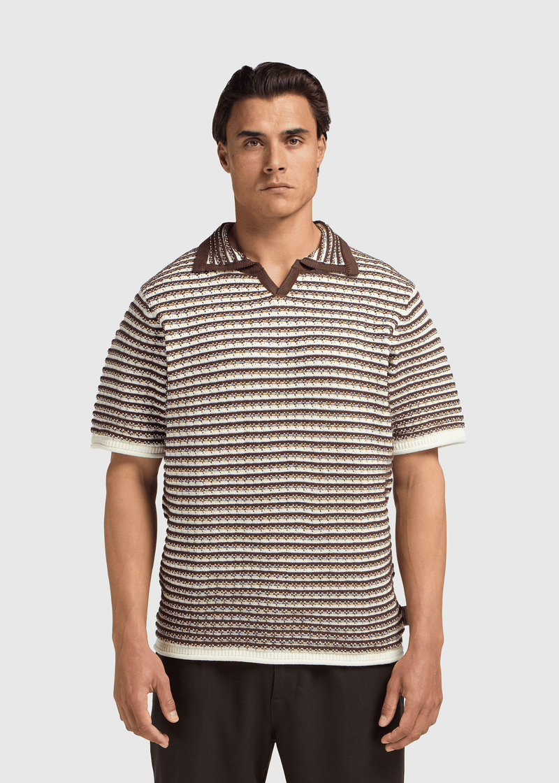 Stripe Knitted Polo - Brown