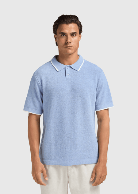 Loop Knit Contrast Polo - Light Blue