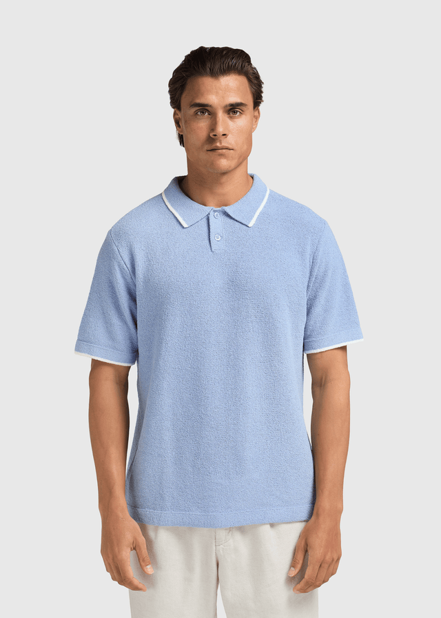 Loop Knit Contrast Polo - Light Blue