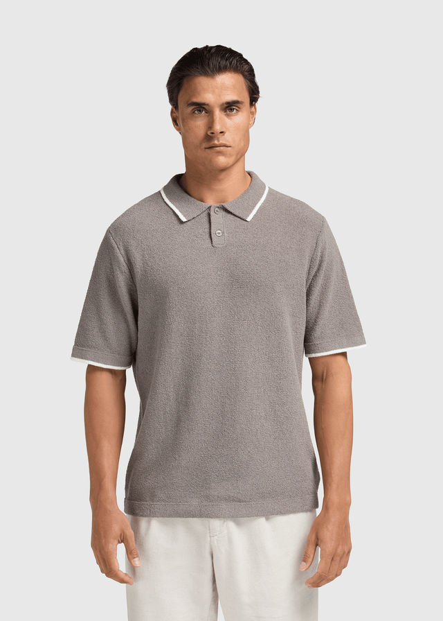 Loop Knit Contrast Polo - Chimera Grey