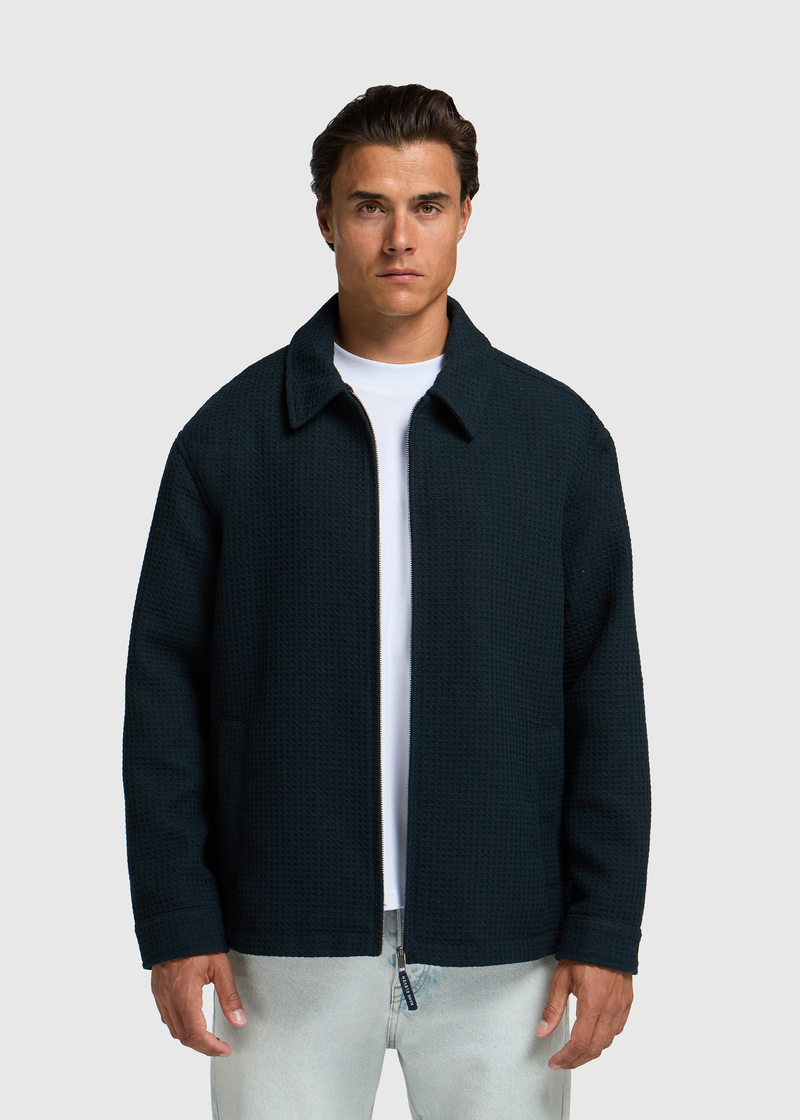 Waffle Check Overshirt - Navy Blue