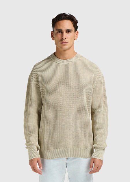 Washed Knit Crewneck - Slate Green