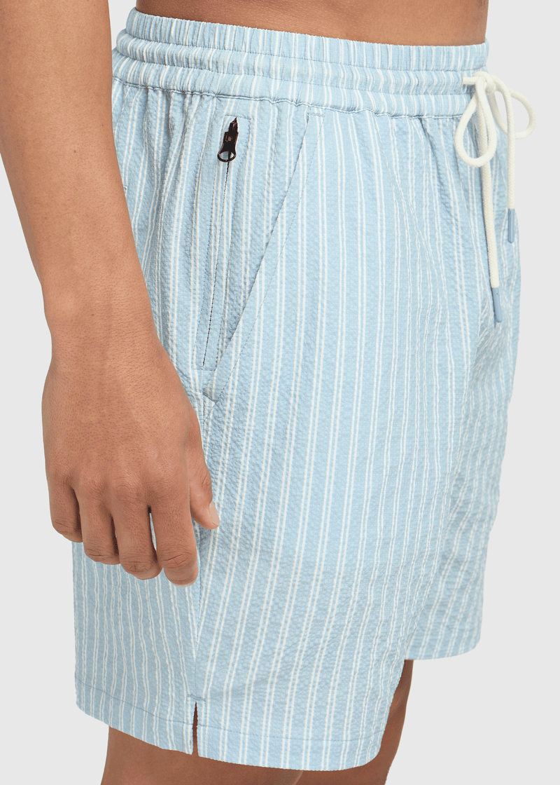Short de bain rayé en seersucker - Bleu clair