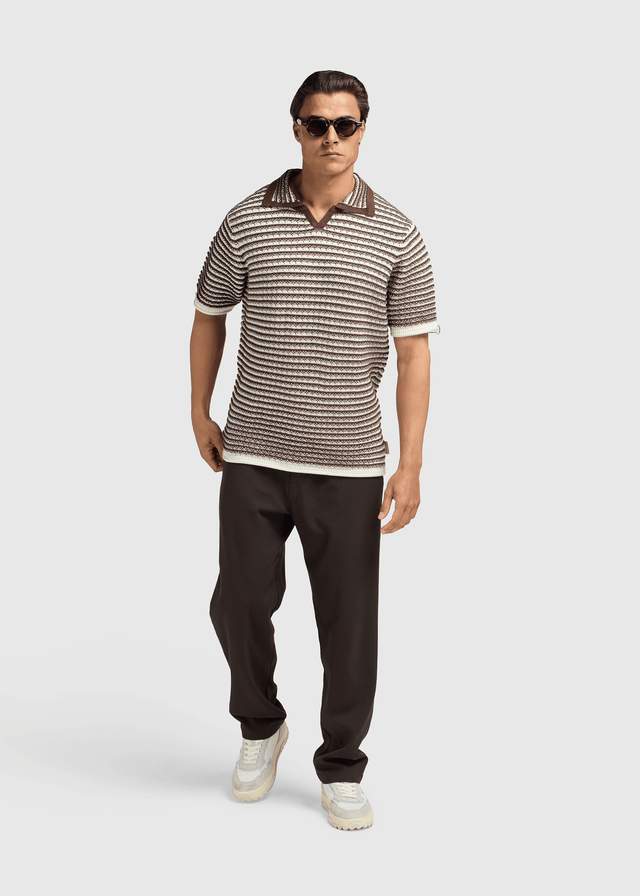 Stripe Knitted Polo - Brown