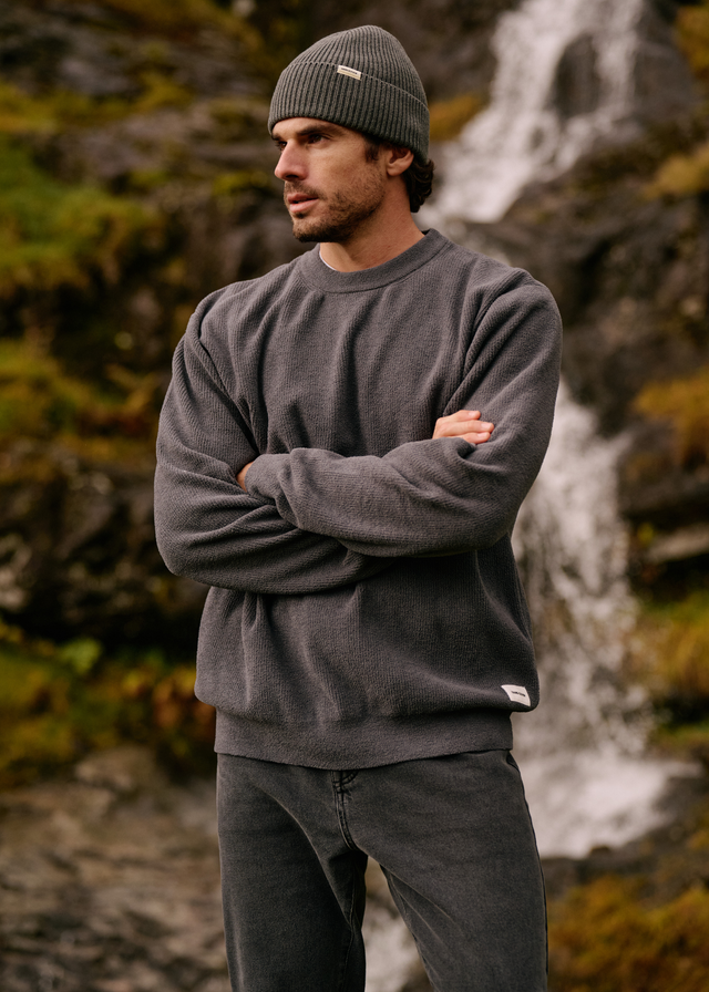 Pull ras du cou en maille structurée - Gris ardoise