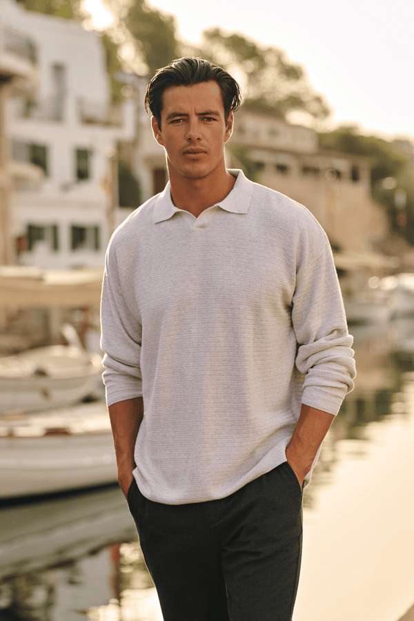 Structure Knit Polo - Grey Melee