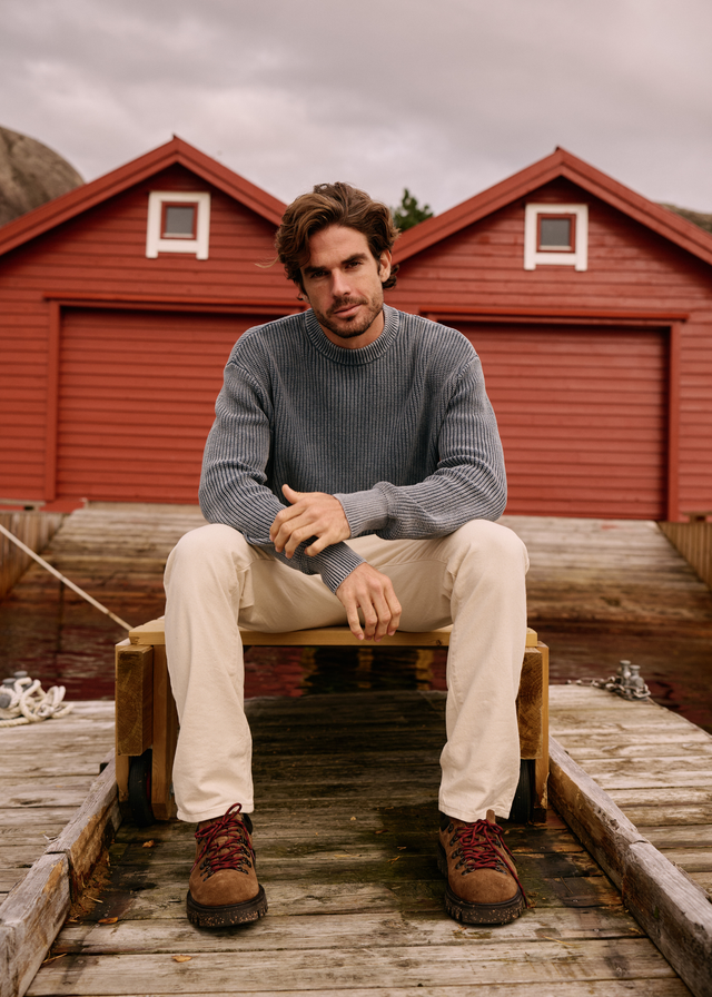 Col rond en tricot délavé - Gris pierre