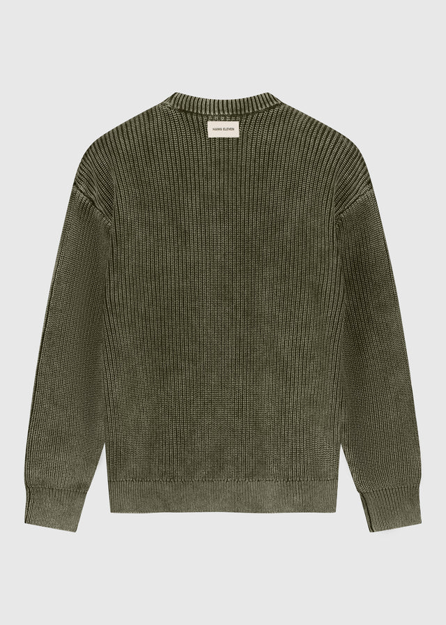 Col rond en tricot lavé - Vert Chimère
