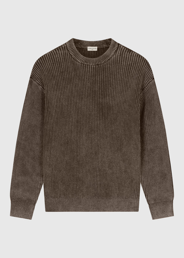 Gewaschener Strickpullover mit Rundhalsausschnitt – Acid-Wash-Optik