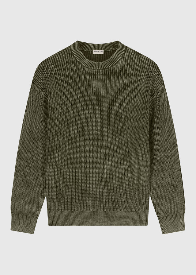 Col rond en tricot lavé - Vert Chimère