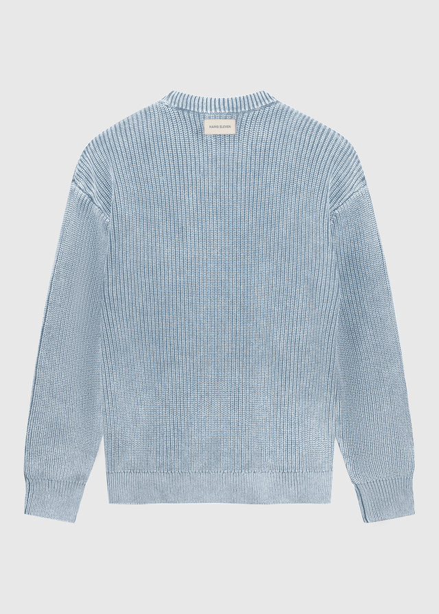 Gewaschener Strickpullover mit Rundhalsausschnitt – Hellblau