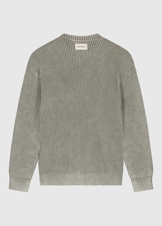 Verwaschener Strickpullover mit Rundhalsausschnitt – Olivgrün