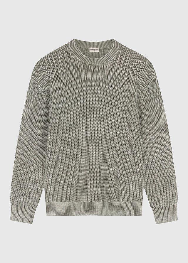Verwaschener Strickpullover mit Rundhalsausschnitt – Olivgrün