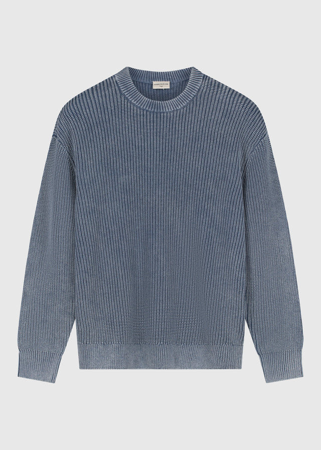 Col rond en tricot délavé - Gris pierre
