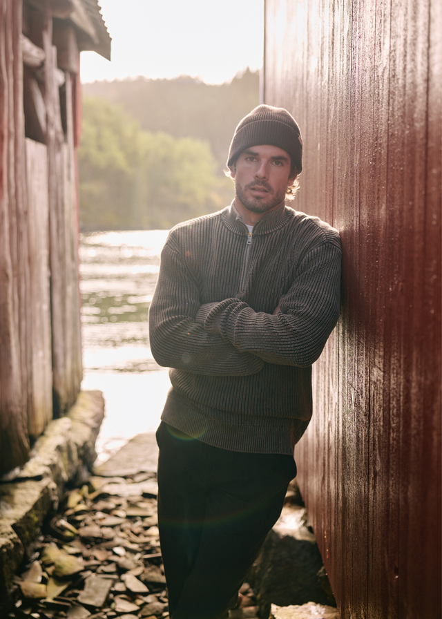 Gewaschener Half Zip Strickpullover - Acid Wash