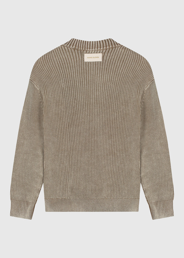 Verwaschener Strickpullover mit halbem Reißverschluss – Dunkelsand