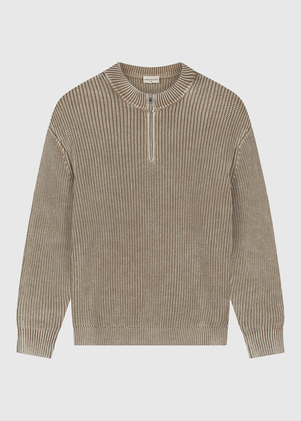 Washed Half Zip Knit - Dark Sand