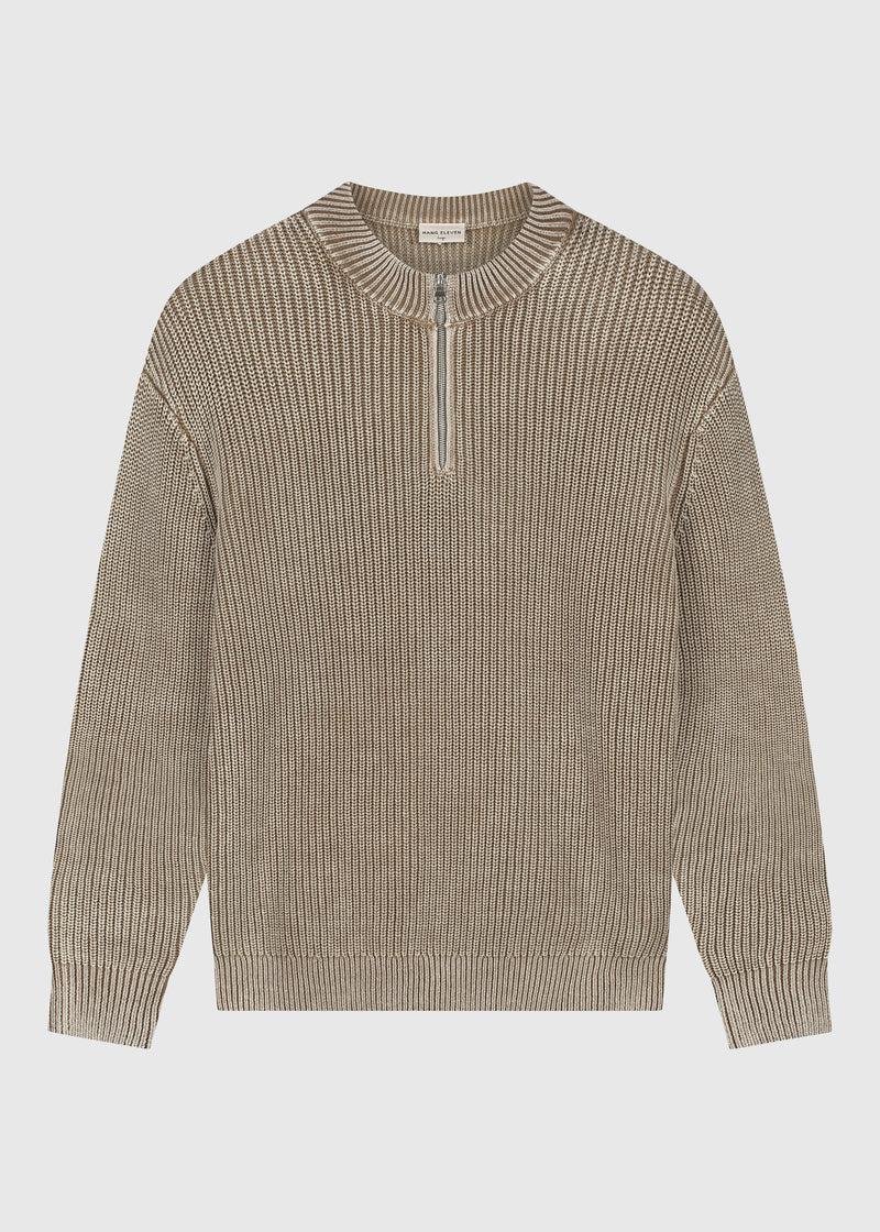 Washed Half Zip Knit - Dark Sand