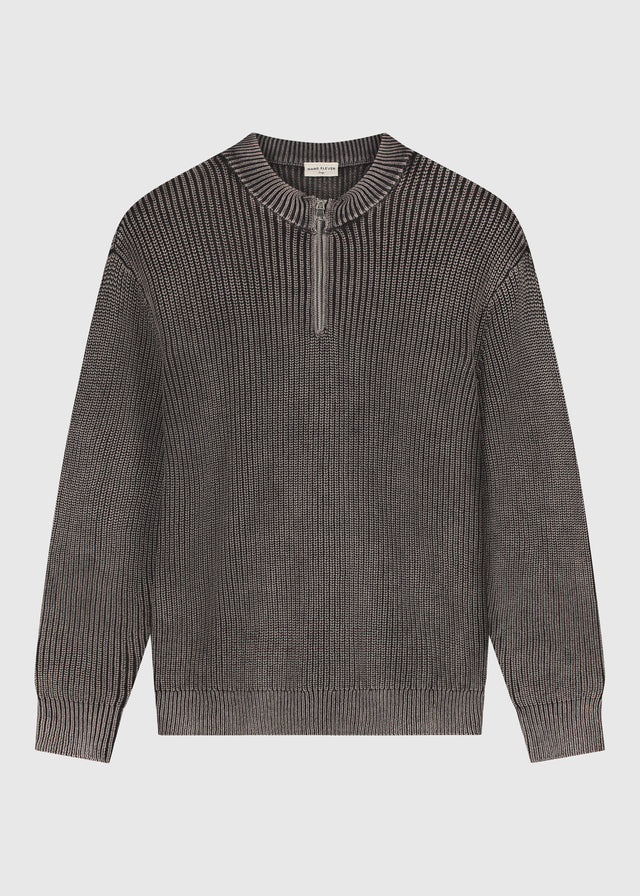 Gewaschener Half Zip Strickpullover - Acid Wash