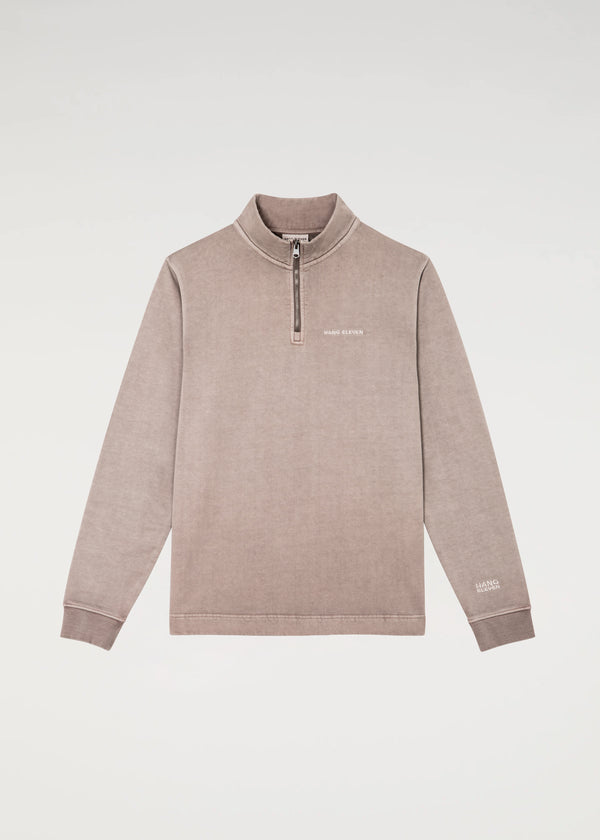 Washed Half Zip Sweater - Brown