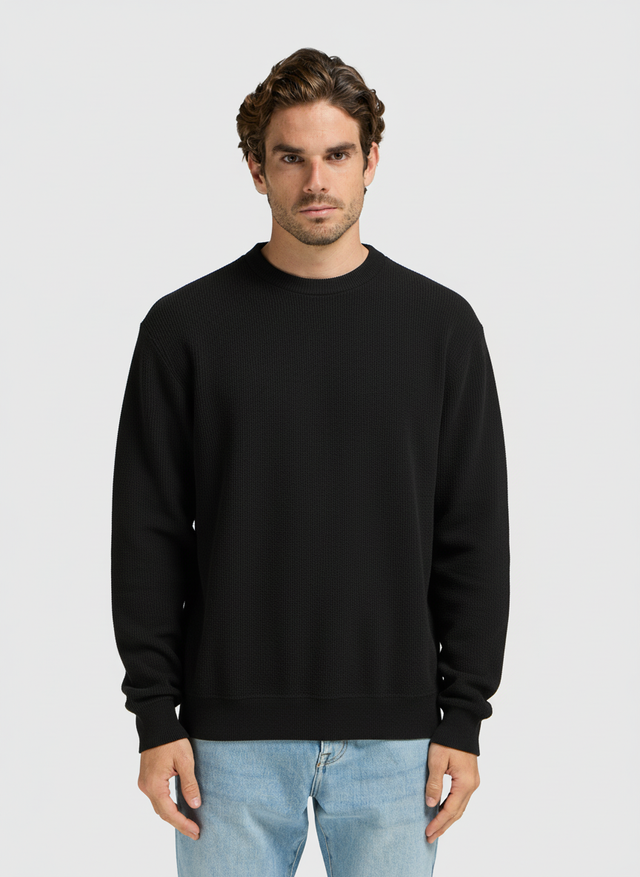 Pull ras du cou en maille structurée - Noir minuit 