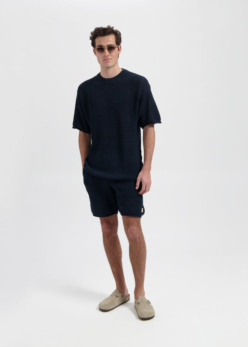 Crochet Knitted Tee - Navy