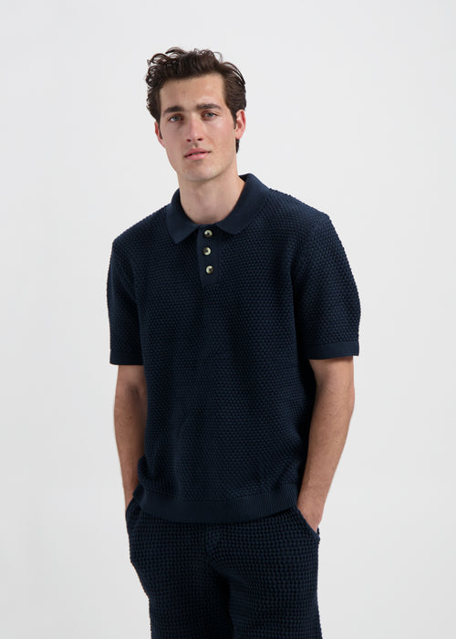 The Crochet Knit Polo - Navy