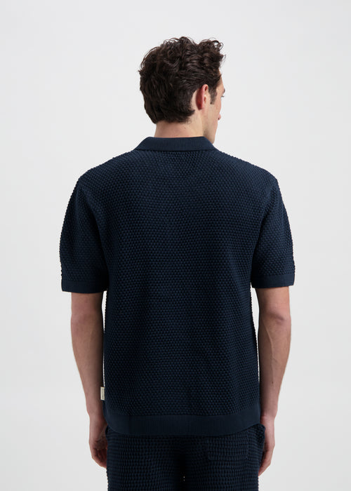 The Crochet Knit Polo - Navy