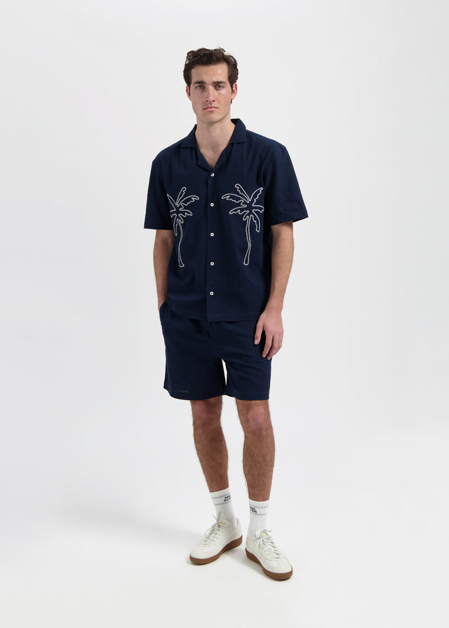 Palm Slub Hemd – Marineblau