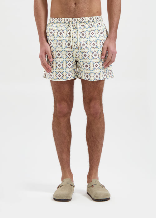 House Of Tiles Swim Short - White Sand