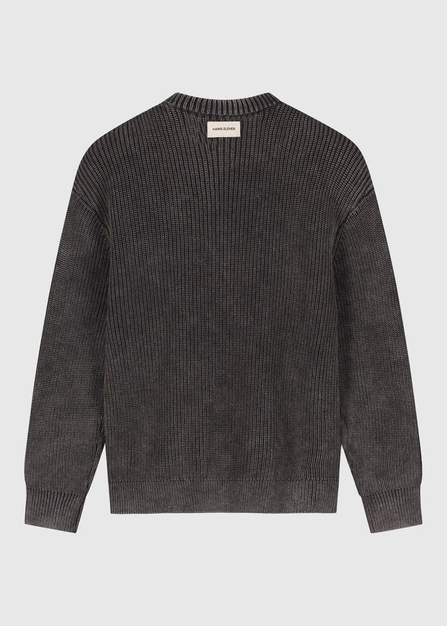 Gewaschener Strick-Rundhalsausschnitt – Midnight Black