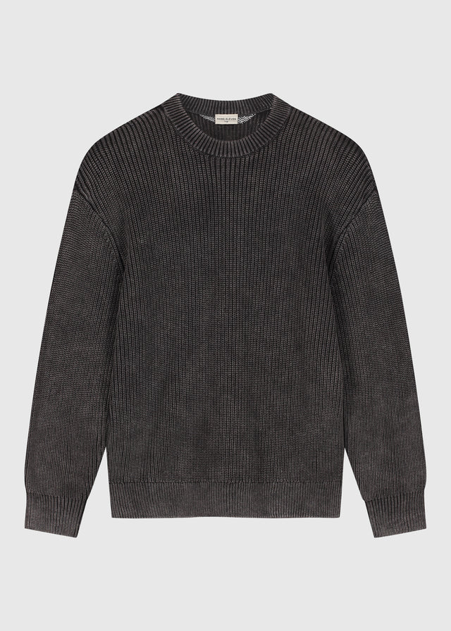 Gewaschener Strick-Rundhalsausschnitt – Midnight Black