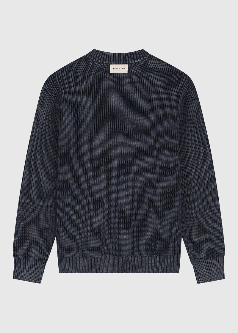 Washed Half Zip Knit - Navy Blue