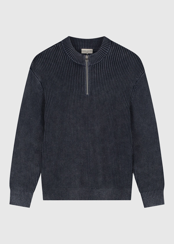Washed Half Zip Knit - Navy